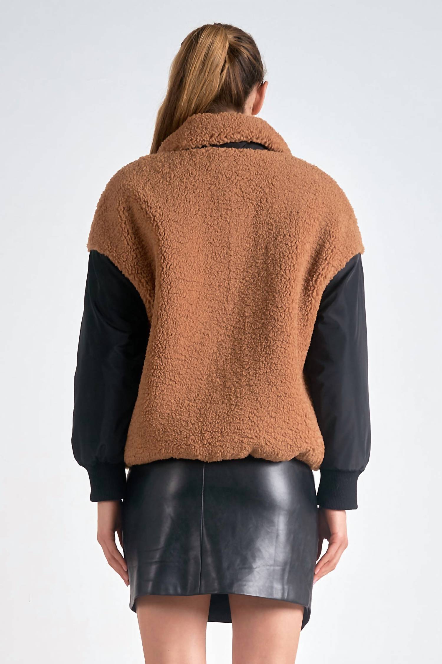 ELAN Faux Fur Jacket in brown - women's jacket - detail view