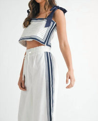 MABLE Chevron Linen Crop Top in white - women's shirt - view 5