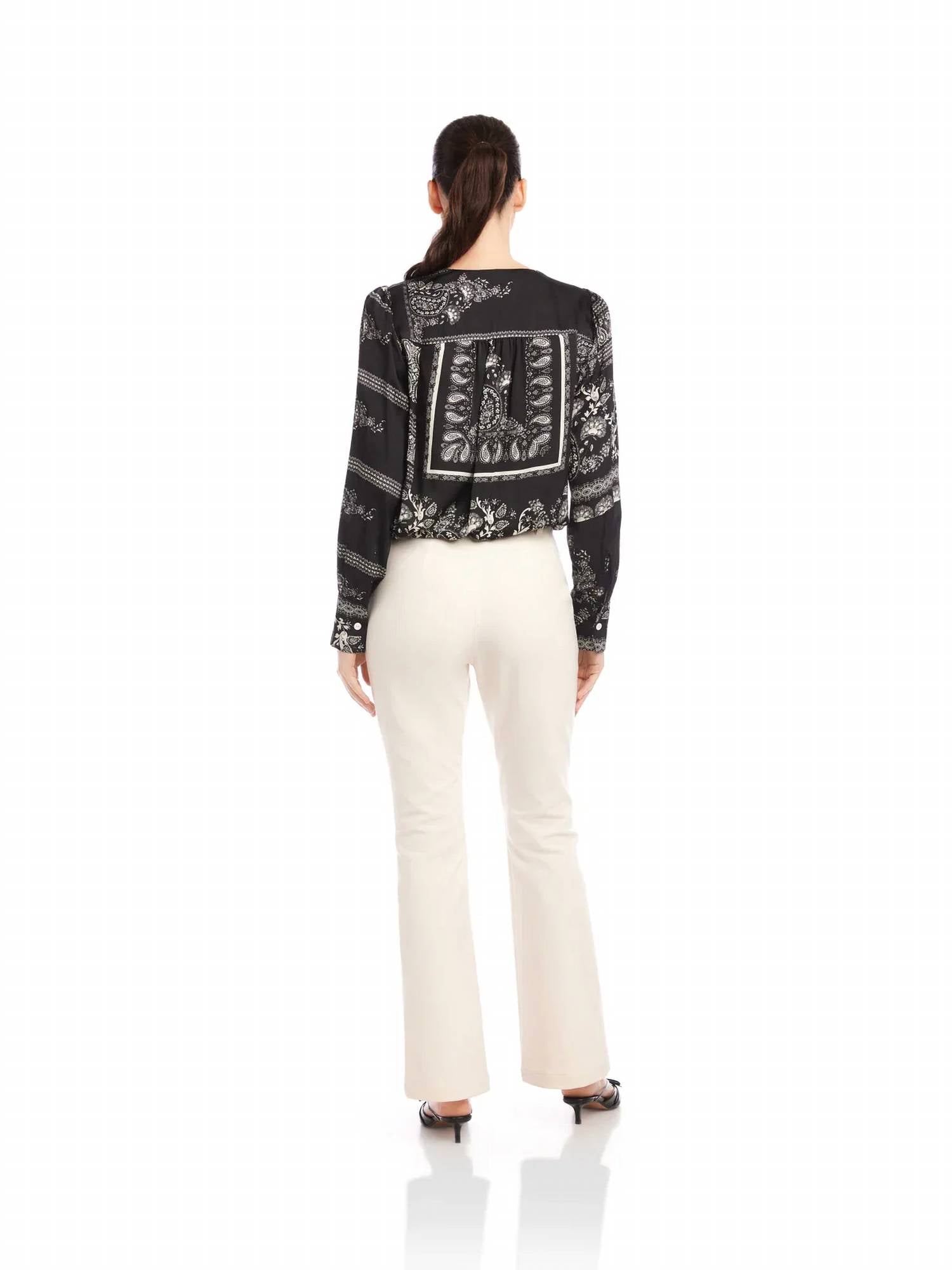 Fifteen Twenty - Paisley Scarf Print V-neck Blouson Top