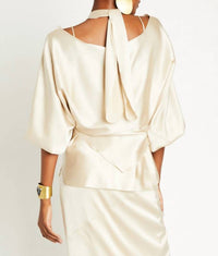 Beryll Ali Silk Wrap Top in latte - women's t-shirt - detail view