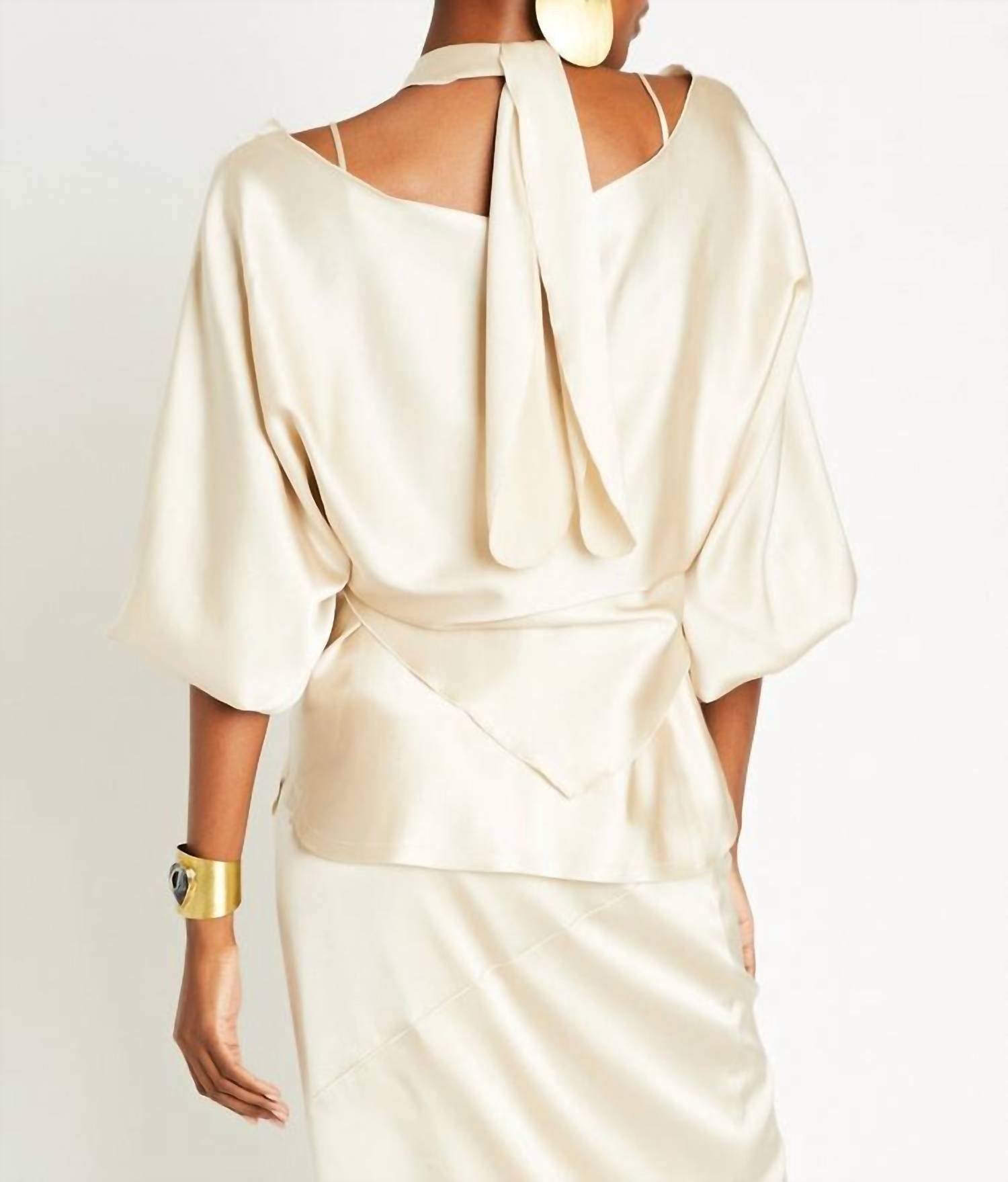 Beryll Ali Silk Wrap Top in latte - women's t-shirt - detail view