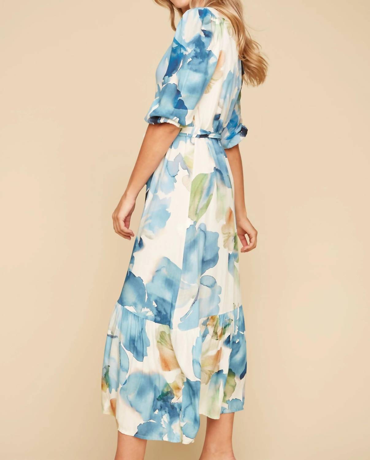 Renuar - Floral Belted Button Shirt Midi Dress