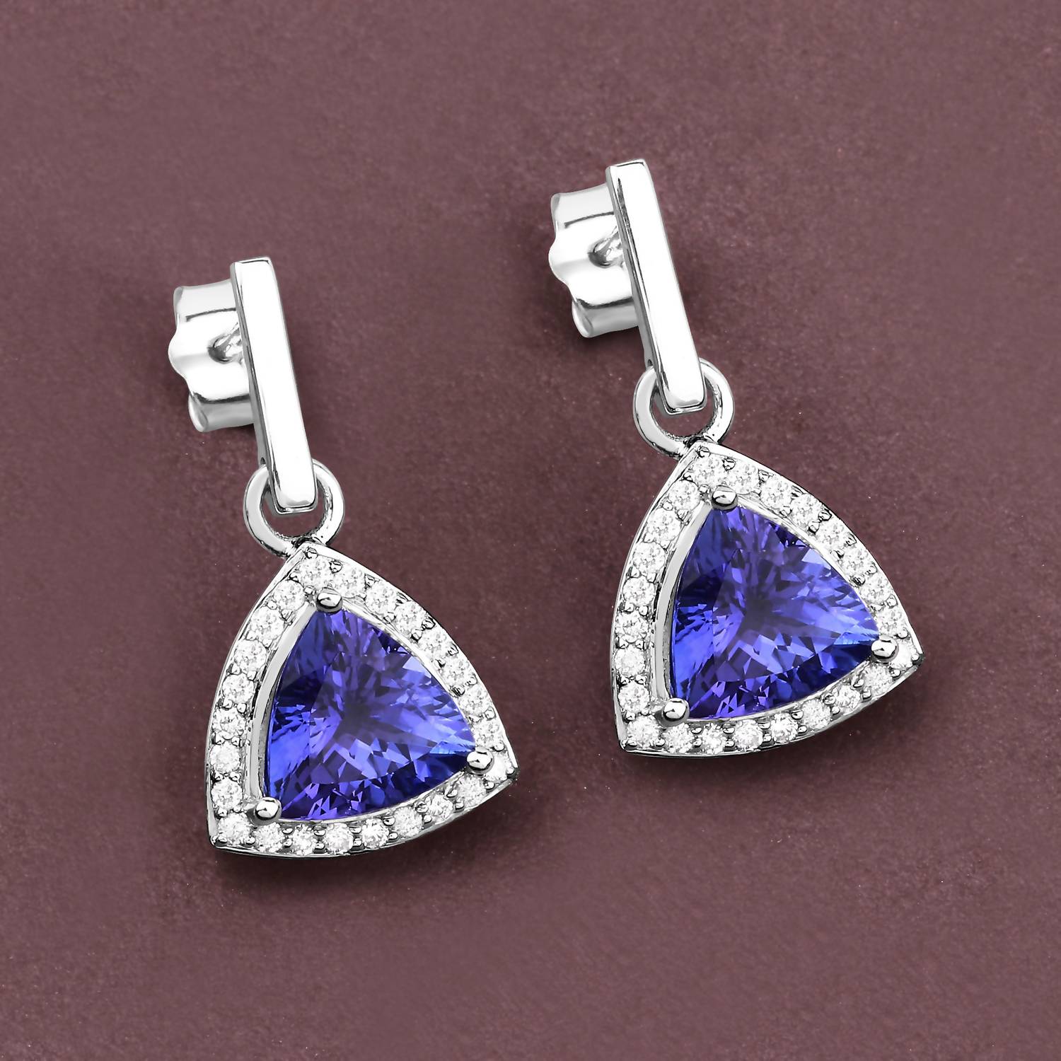 Diana M Jewels Women's Trillion Natural Tanzanite (aaa+) Stud Earrings (3.86 Ct) - Signature Plus in 14k white gold 1 - women's jewelry - detail view
