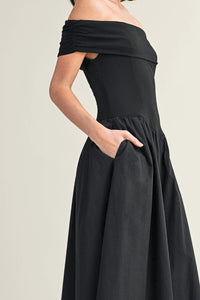 Mustard Seed - Heidi Basque Waist Off-Shoulder Midi Dress