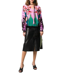 Valentino - Feather-embellished Mirrored Orchid Ramage Blouse