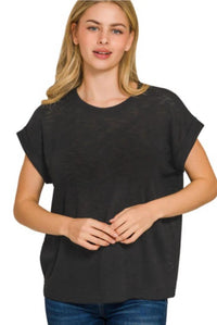 Zenana - Slub Rolled Sleeve Tee