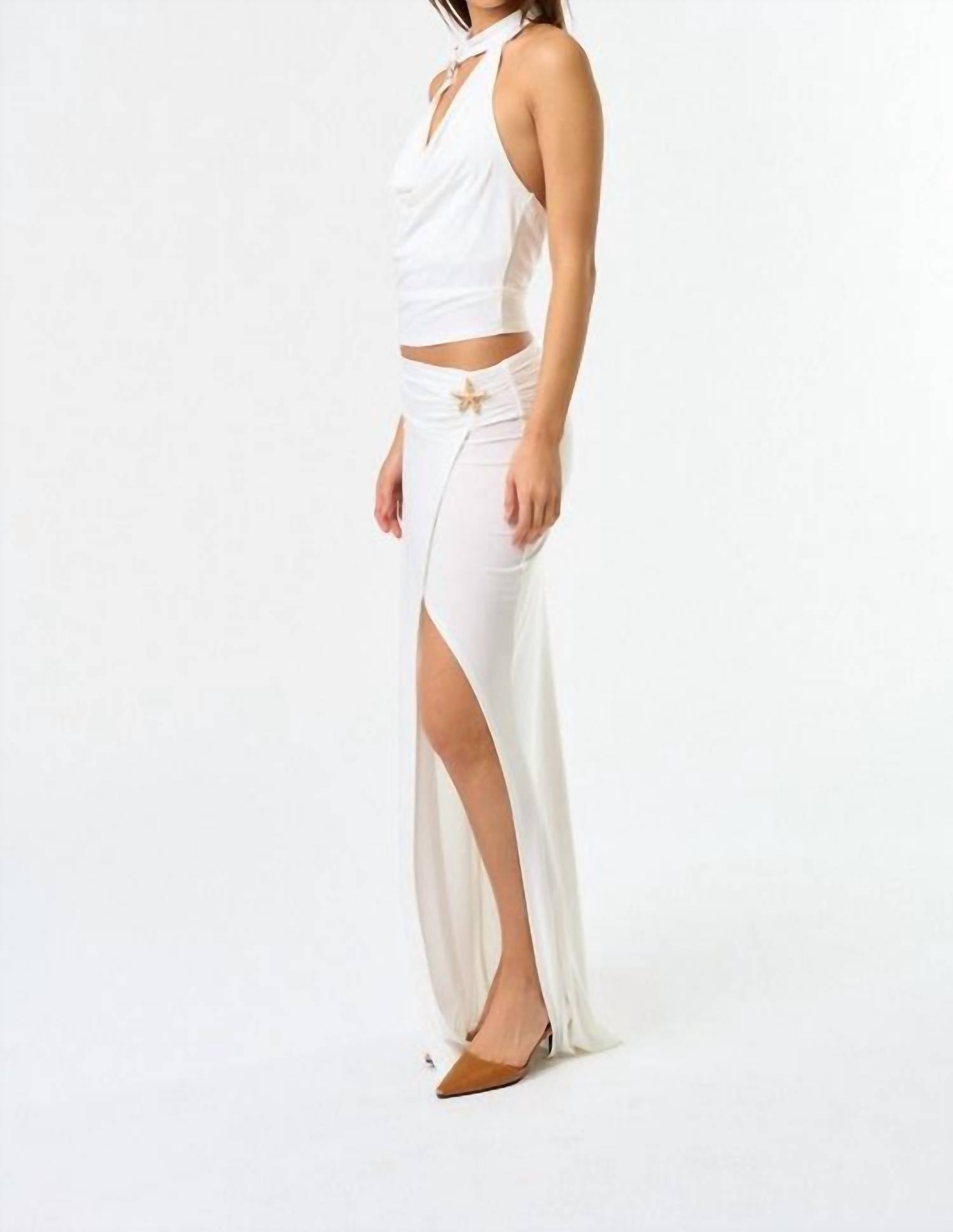Blue Blush Married In Mykonos Maxi Skirt Set in mykonos maxi skirt set in white - women's skirt - detail view