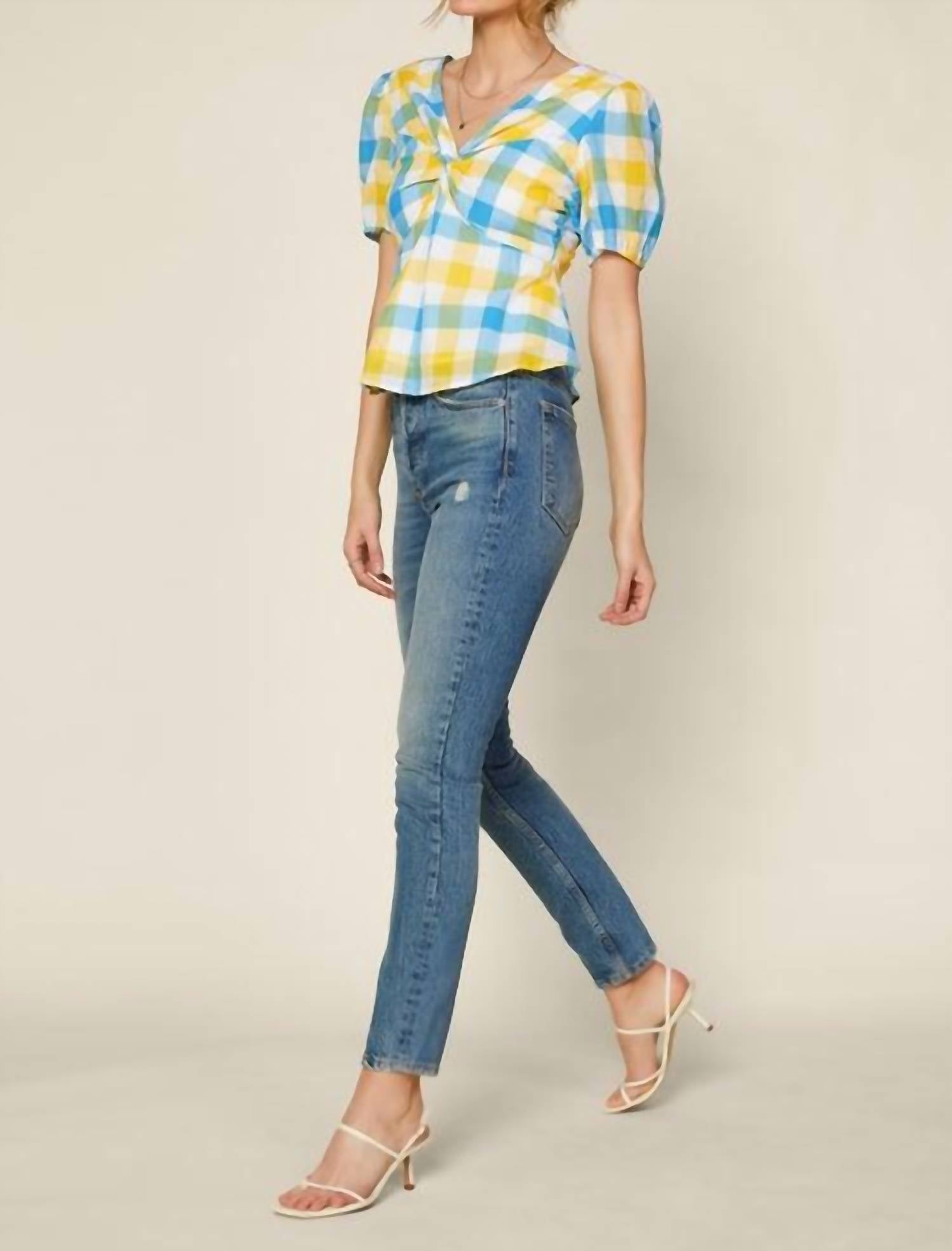 Skies Are Blue - Gingham Peplum Blouse