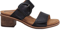 Aetrex Women's Tatiana Leather Buckle Heel Sandals in black - women's sandal - detail view