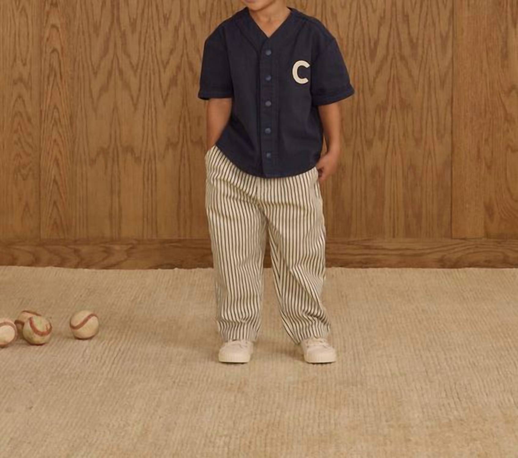 Rylee + Cru Baggy Pant in navy pinstripe - kids' jeans