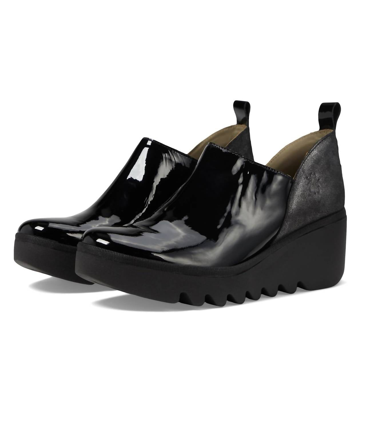 FLY LONDON Women's Beli Zip Up Ankle Boots in black silver - women's shoe - detail view