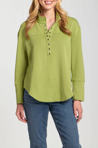 Apny - Grommet Long Sleeve Placket Top