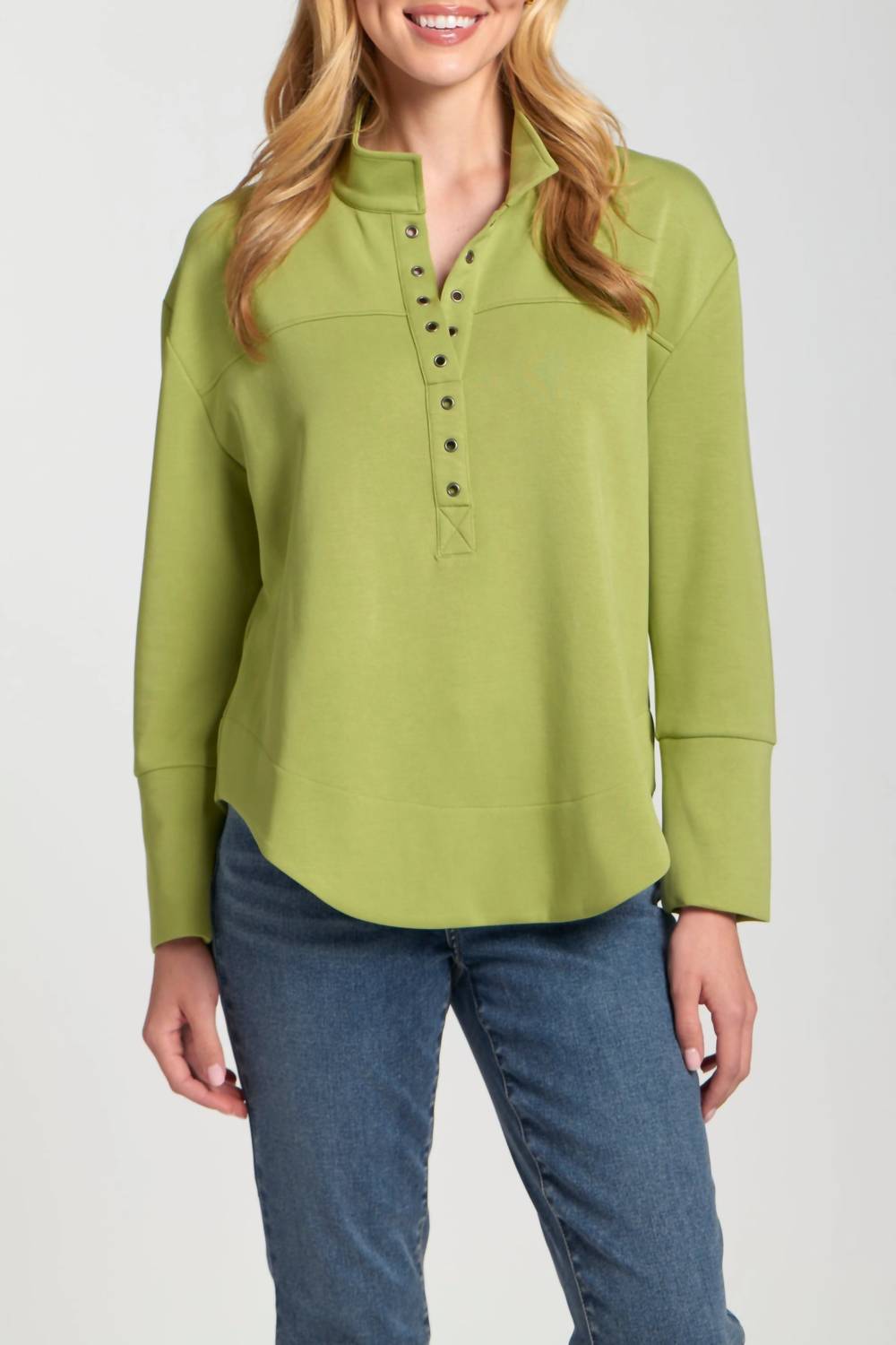 Apny - Grommet Long Sleeve Placket Top