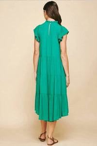 PINCH Tiered Cap Sleeve Dress in deep green - women's dress - alternate view