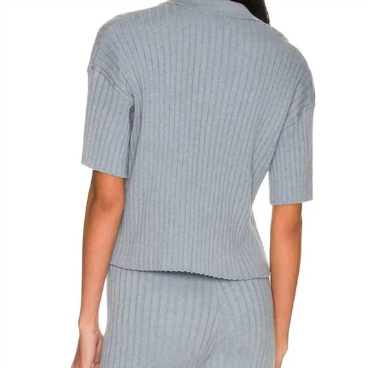 Something Navy - Cashmere Blend Ribbed Short Sleeve Polo Shirt