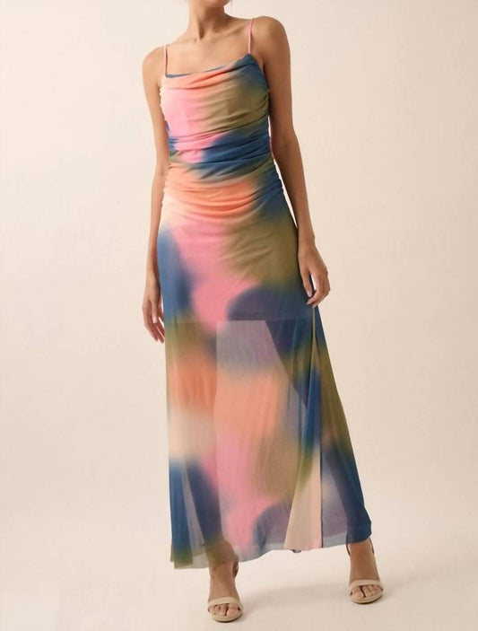 Promesa - Tie Dye Mesh Ruched Corset Maxi Dress