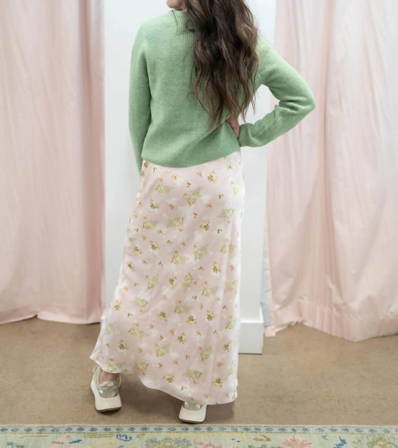 Storia - Floral Satin Midi Skirt