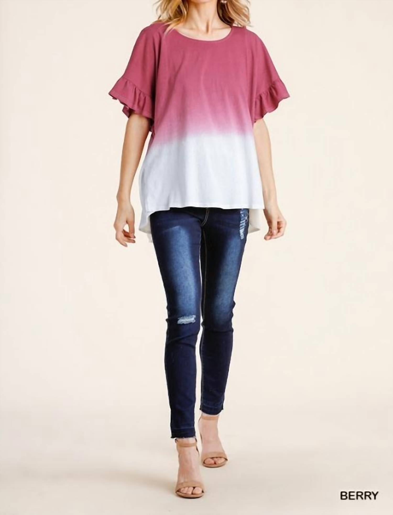 Umgee - Ombre Butterfly Ruffle Sleeve Top