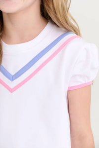 The Beaufort Bonnet Company Short Puff Sleeve Cassidy Comfy Crewneck Shirt in worth avenue white - kids' long sleeve top - detail view
