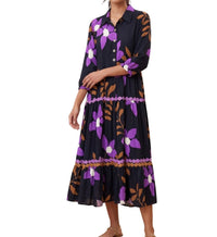 Uncle Frank 3/4 Sleeve Midi Dress in black purple - women's dress