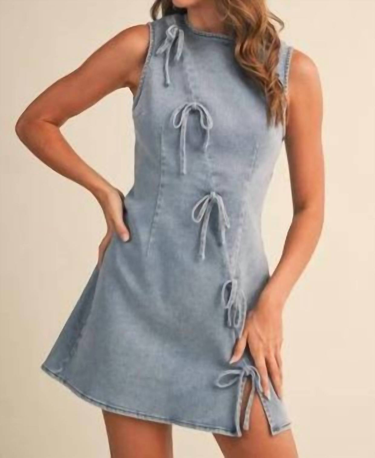 Klesis - Ribbon Detailed Denim Mini Dress