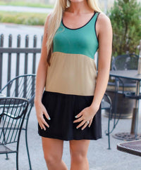kensie 3 Tiered Dress in green taupe black - women's dress