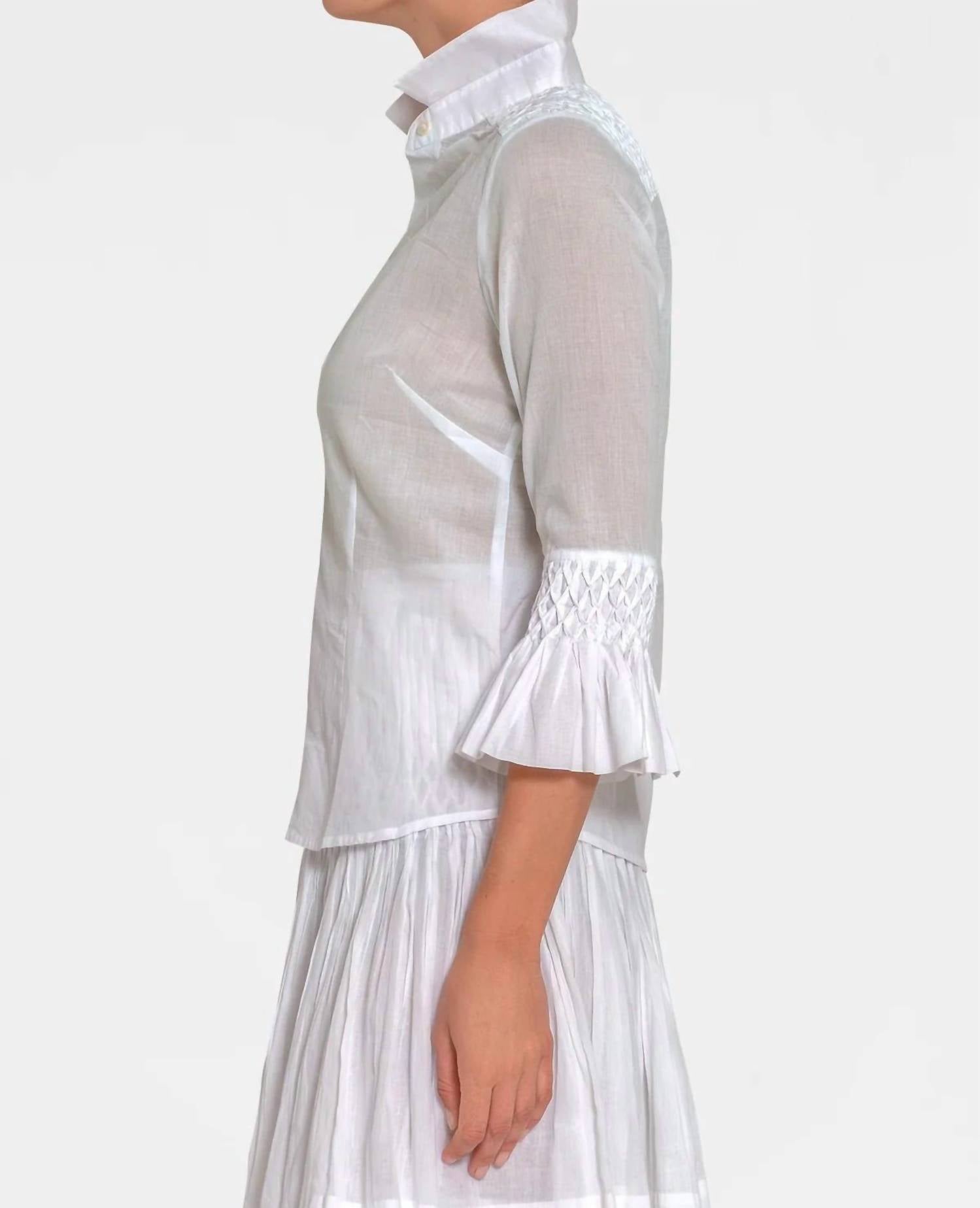 GRETCHEN SCOTT Fortuna Goddess Of Fortune Hand Smocked Blouse in roman goddess - women's blouse - detail view