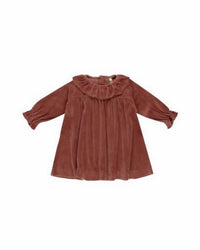Rylee + Cru Velour Baby Dress in cranberry - kids' dress - detail view