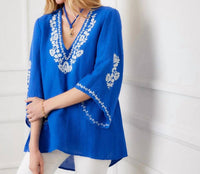 Karen Kane - Bracelet Sleeve Embroidered Asymmetric Top