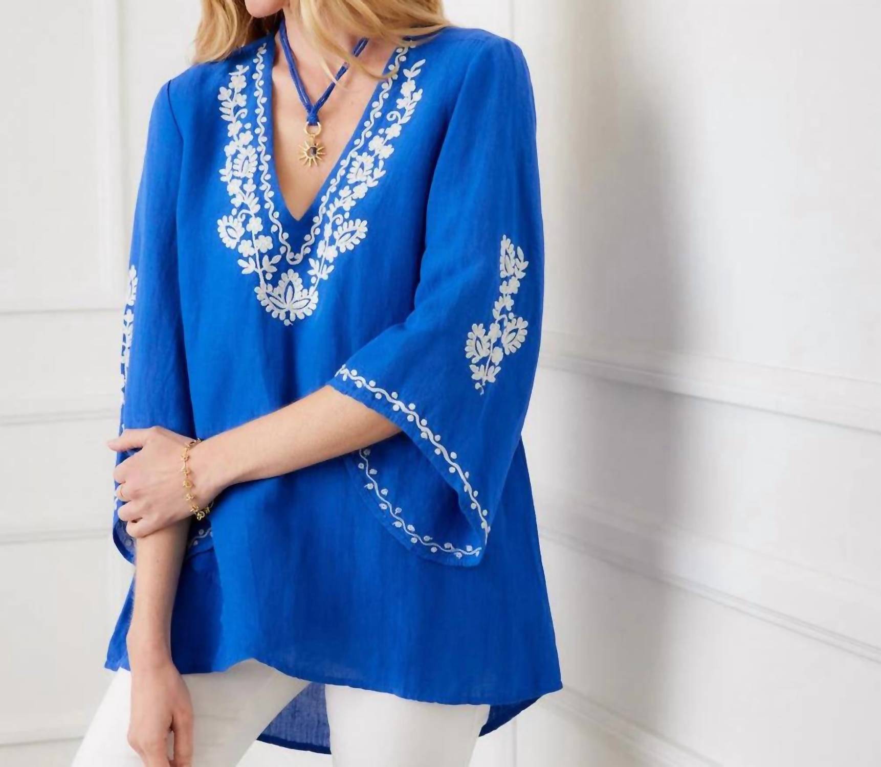 Karen Kane - Bracelet Sleeve Embroidered Asymmetric Top