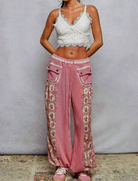 Pol - Printed Contrast Stud Button Joggers