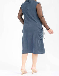 Karen T Design - Cowl Turtle Neck Pocket Midi Dress