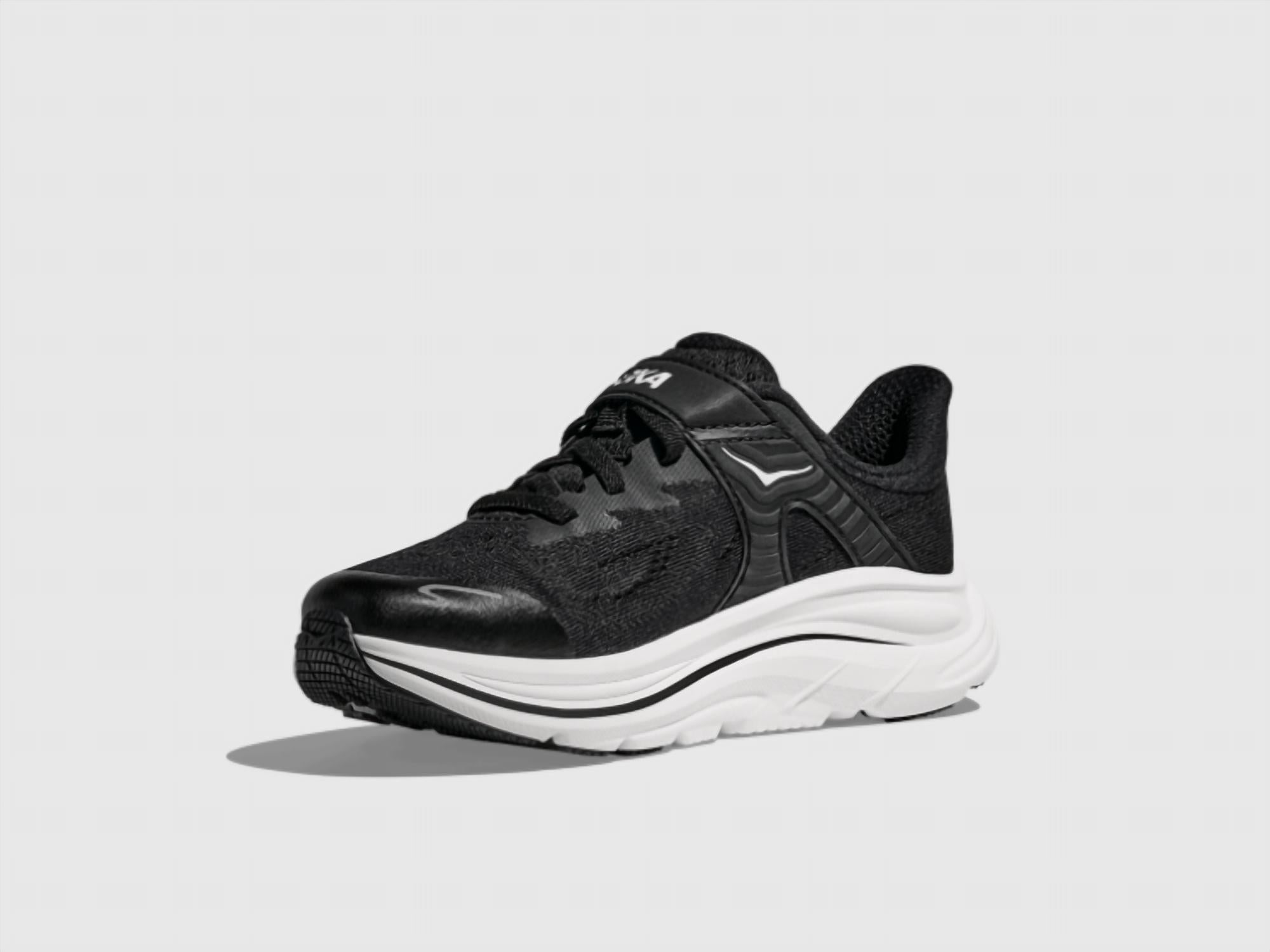 Hoka Kid's Clifton 10 Shoes in black white - kids' sneaker - detail view