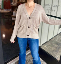 ee:some Long Sleeve Button Down Cardigan in sand - women's cardigan