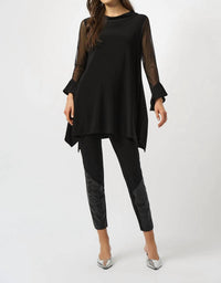Joseph Ribkoff - Asymmetrical Mesh 3/4 Sleeves Tunic Top