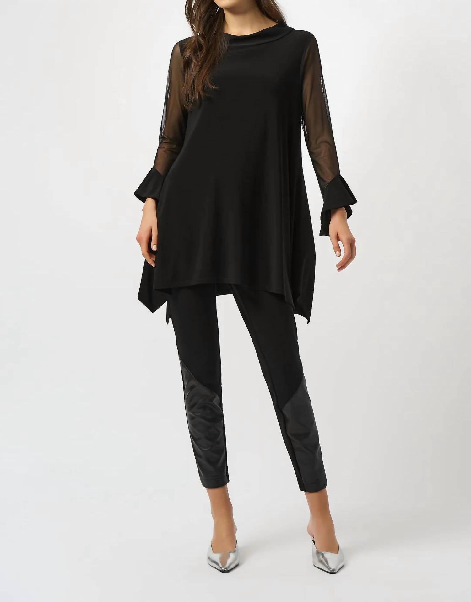 Joseph Ribkoff - Asymmetrical Mesh 3/4 Sleeves Tunic Top