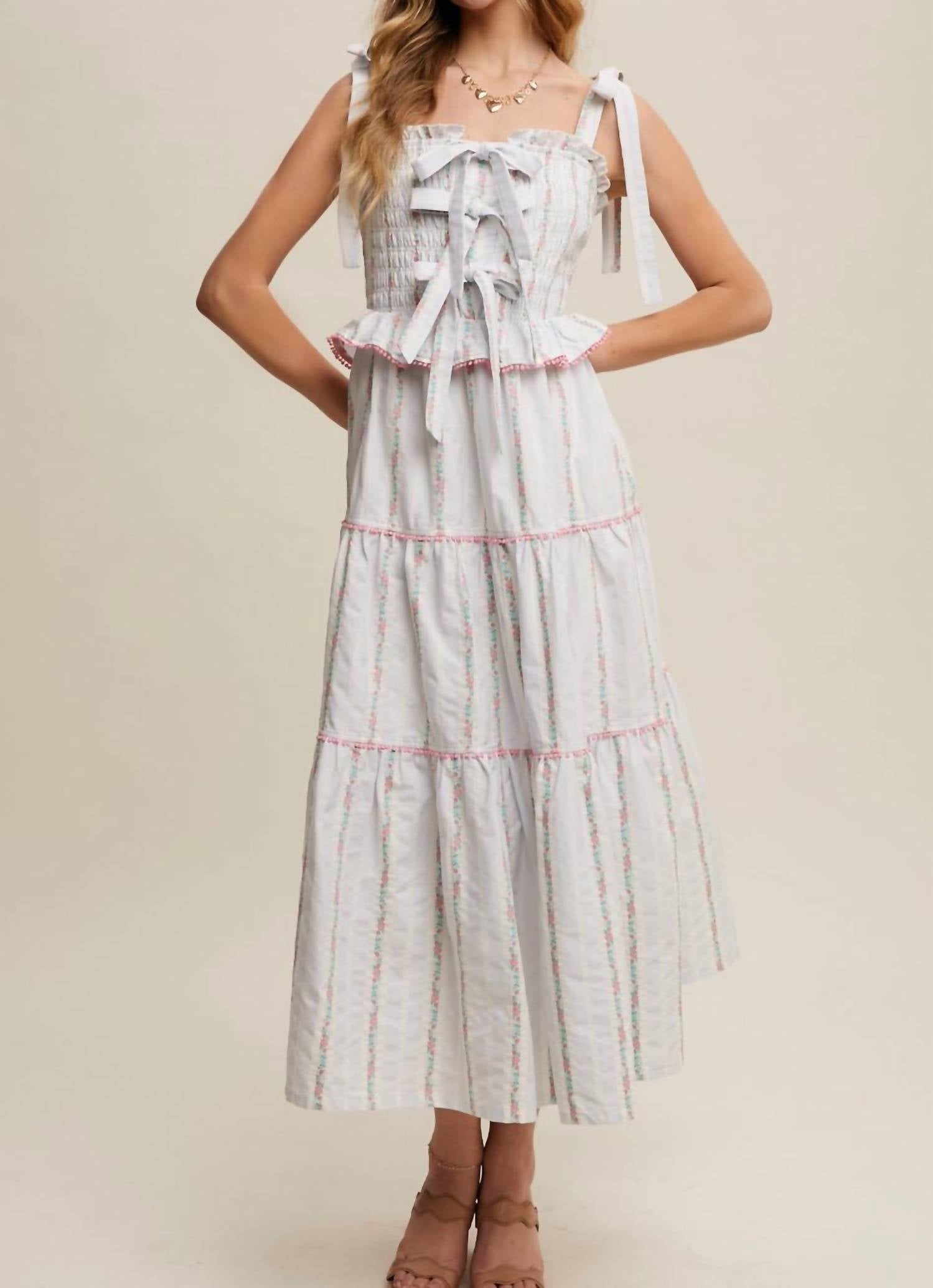 Listicle - Lovie Tiered Floral Embroidered Maxi Dress