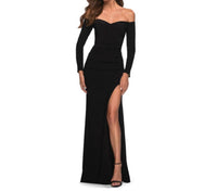 La Femme - Long Sleeve Off Shoulder Maxi Dress