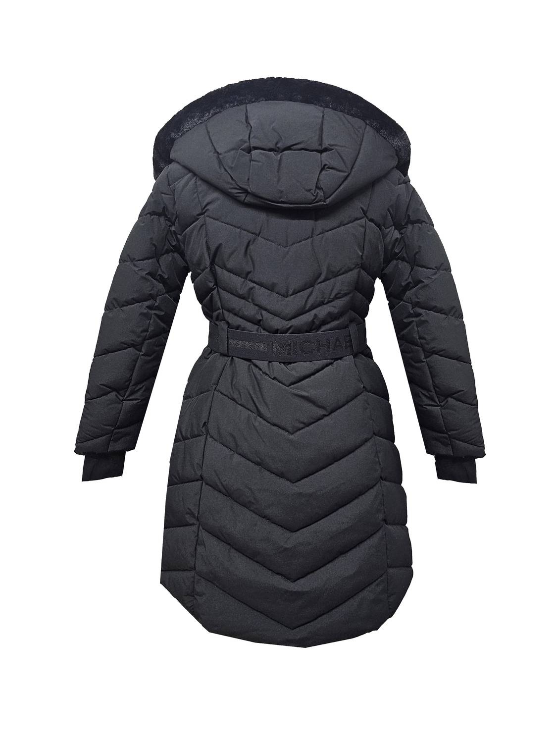 Michael Michael Kors - Women's Chevron Quarter Belted Scuba Coat With Removable Hood