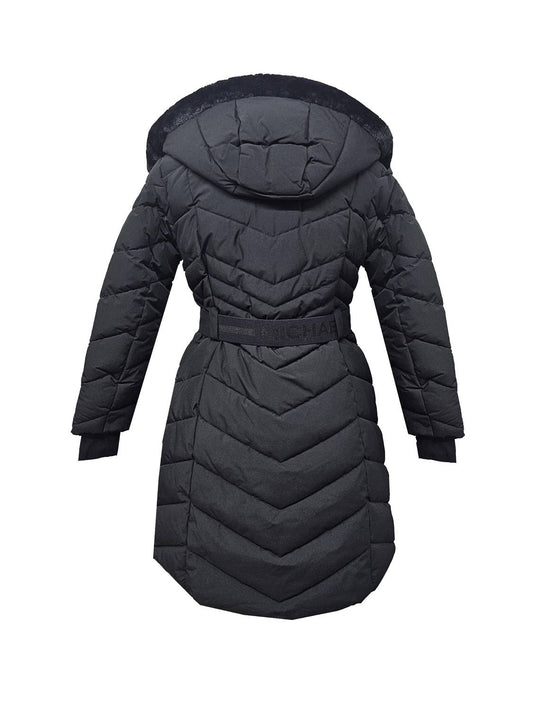 Michael Michael Kors - Women's Chevron Quarter Belted Scuba Coat With Removable Hood