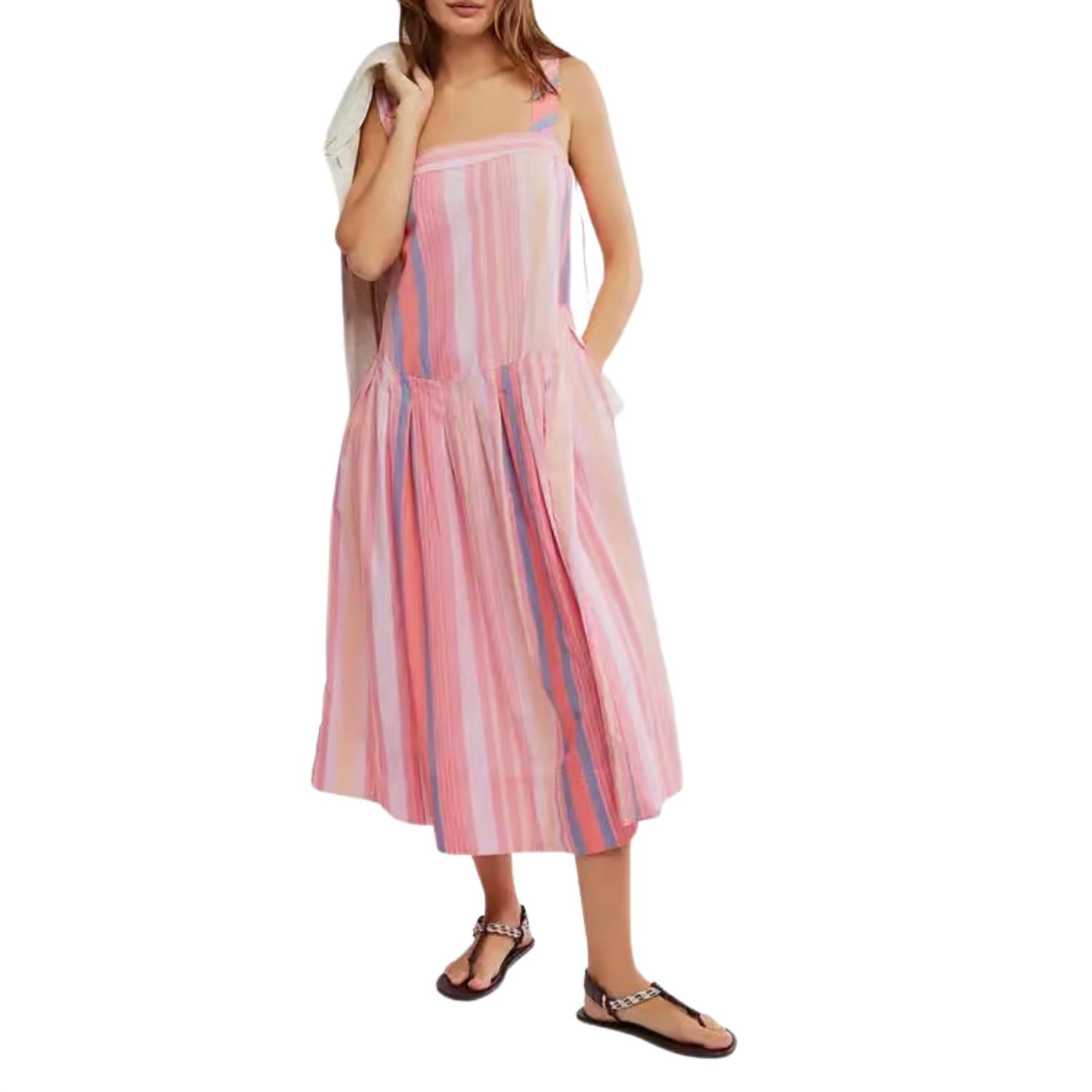 Free People Women's Primavera Striped Midi Dress in strawberry combo - women's dress