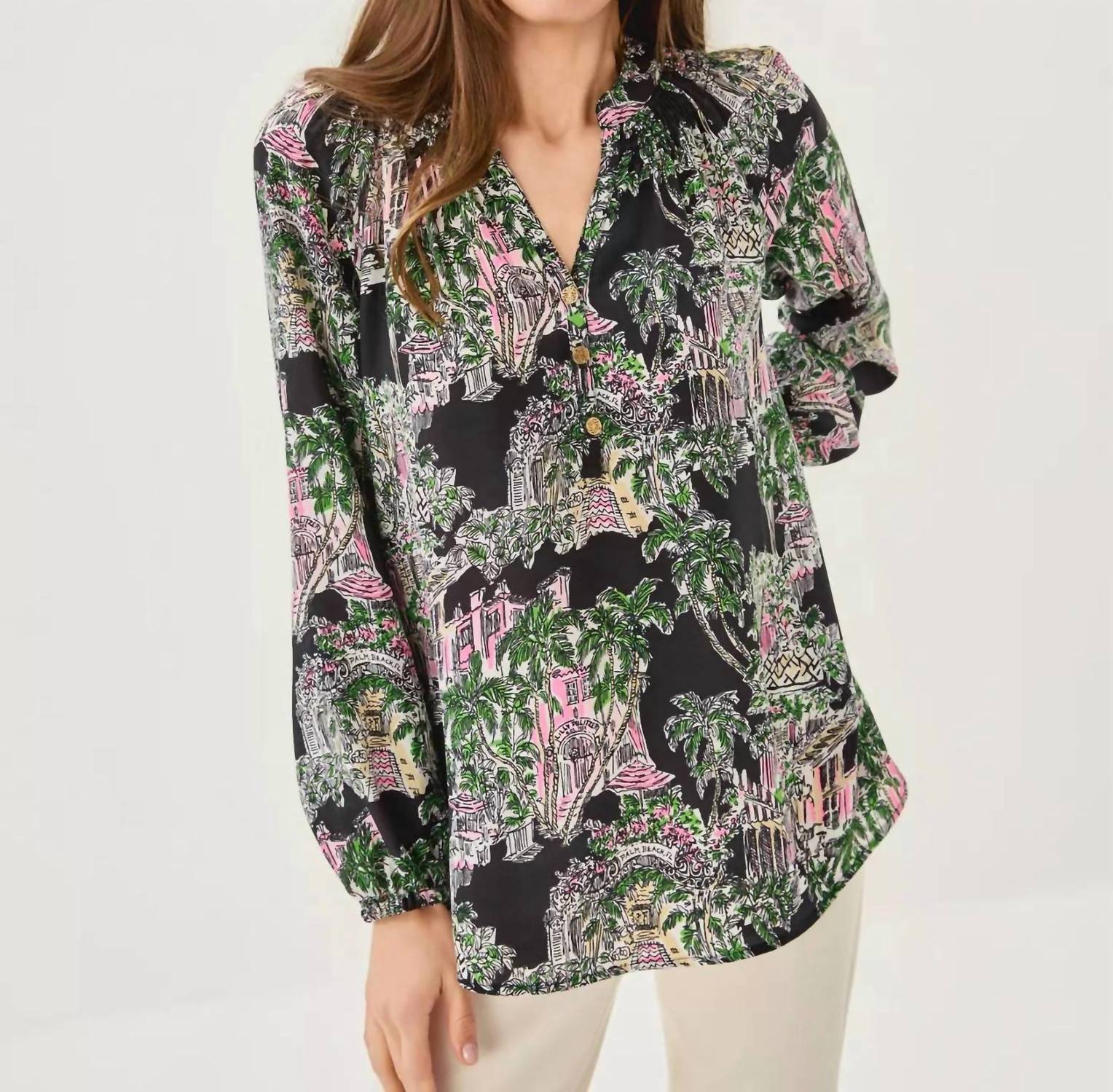 Lilly Pulitzer Elsa Silk Top in onyx pb anniversary toile - women's blouse