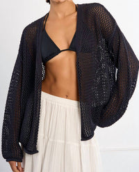 Lili Sidonio Women's Open Knit Cardigan in navy blue - women's cardigan - detail view