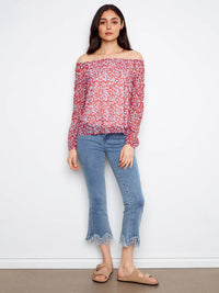Charlie B - Printed Long Raglan Balloon Sleeve Off Shoulder Blouse