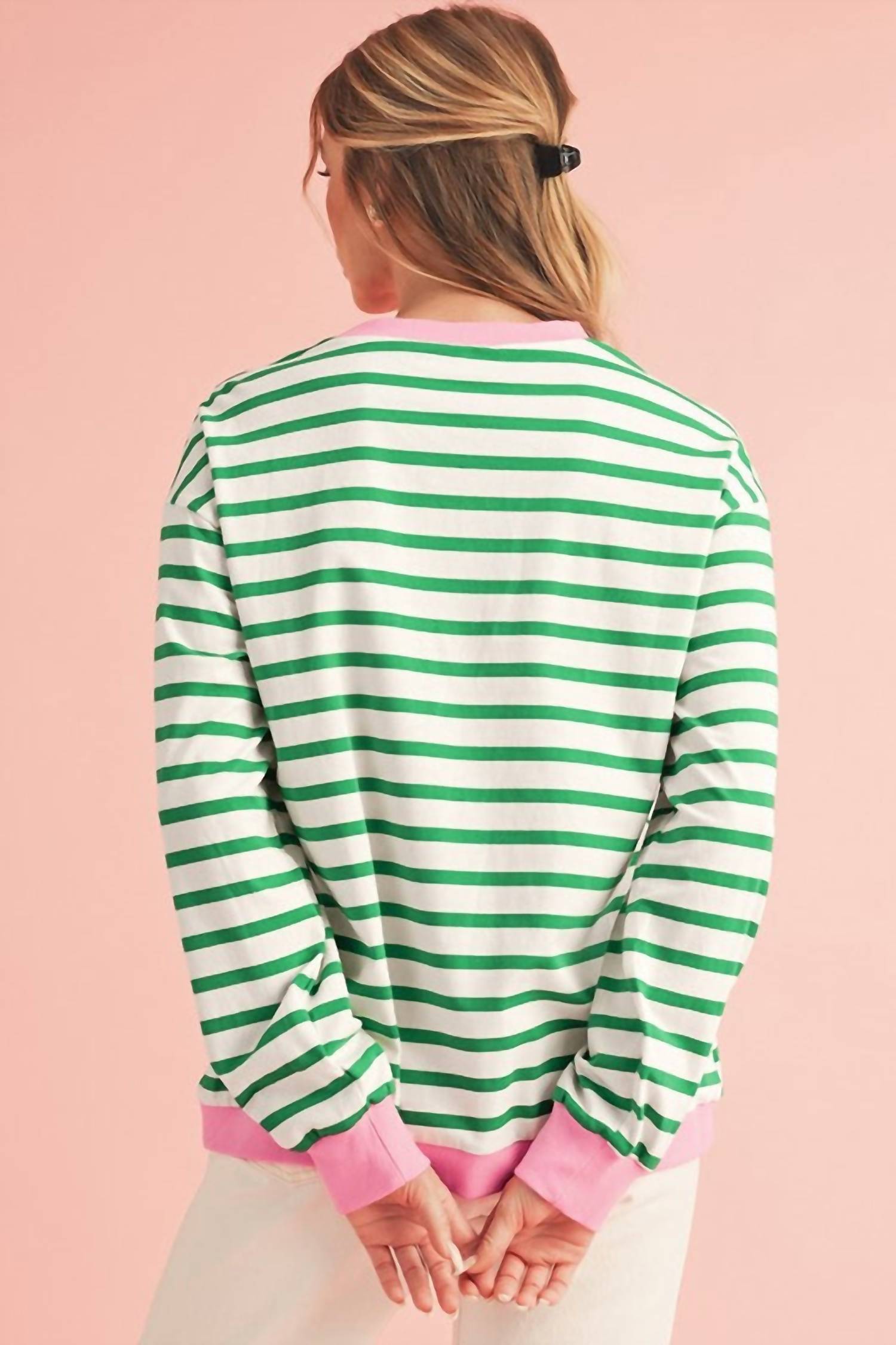 Shewin - Stripe Pullover With Trim Sweatshirt