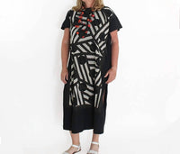 Sylca Designs - Geometric Stripe and Dot Design Caftan Dress