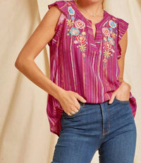 Andree By Unit - Flutter Sleeve Embroidered Top
