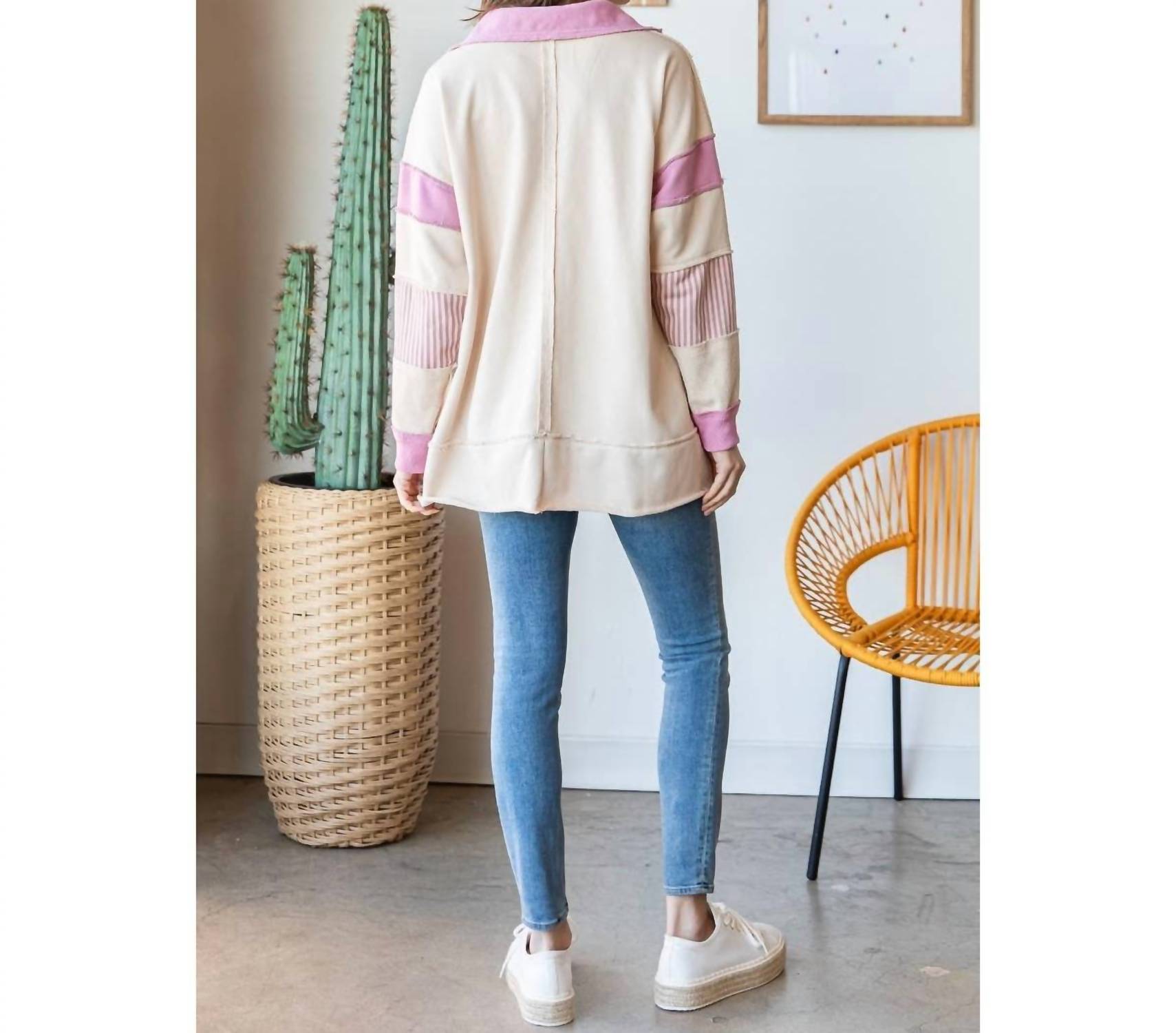 Veveret - Cozy Weekend French Terry Pullover Top