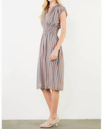 Thml - Striped Smocked Waist Short Sleeve Dress