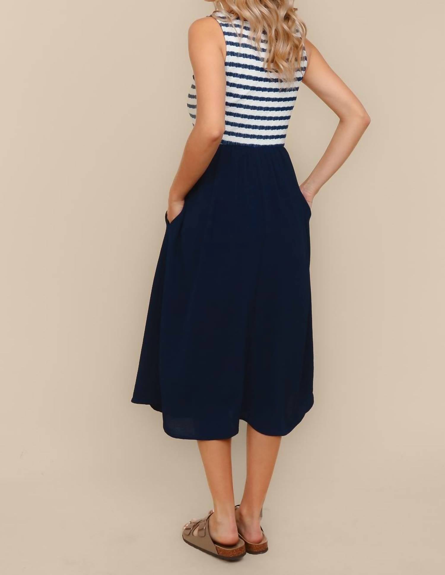 Haptics - Striped Fit And Flare Sleeveless Midi Dress